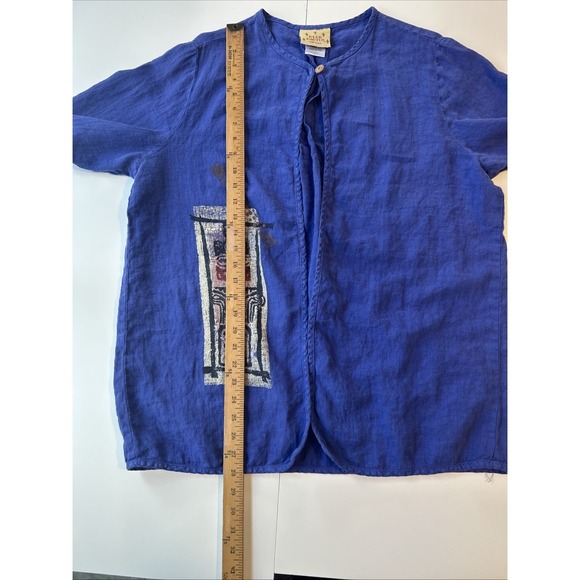 Vtg Blue Cactus Cotton Hand Painted Jacket One Button Lagenlook  Artsy Large - Picture 8 of 8